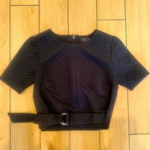 Elle Quilted Crop Top with Attached Belt in Black